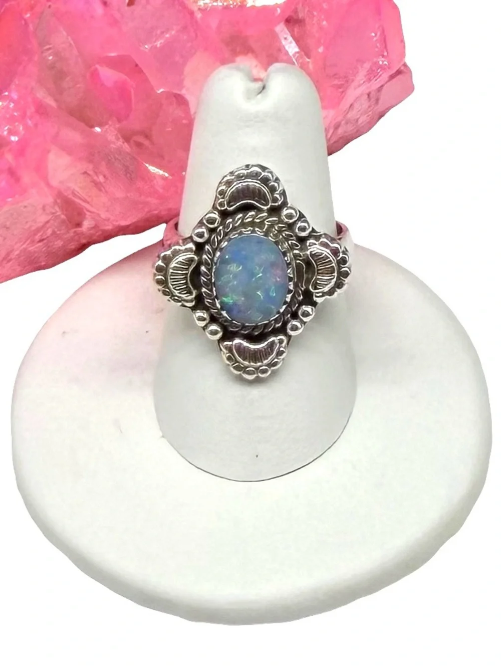Fire Opal Ring Size 7 Solid 925 Sterling Silver Light Blue Stone